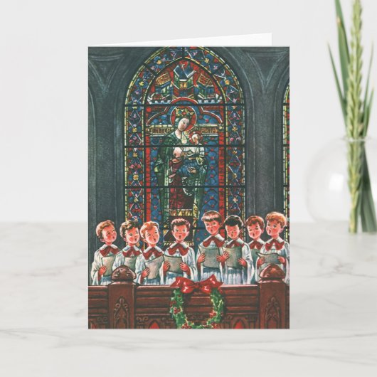 教会で合唱団を歌うヴィンテージクリスマスの子供たち シーズンカード (正面)