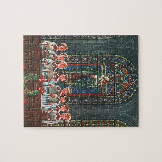 教会で合唱団を歌うヴィンテージクリスマスの子供たち ジグソーパズル (横)