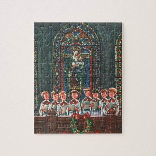 教会で合唱団を歌うヴィンテージクリスマスの子供たち ジグソーパズル (縦)