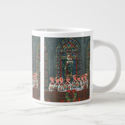 教会で合唱団を歌うヴィンテージクリスマスの子供たち ジャンボコーヒーマグカップ (右)