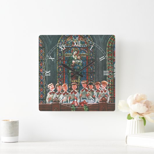 教会で合唱団を歌うヴィンテージクリスマスの子供たち スクエア壁時計 (ホーム)