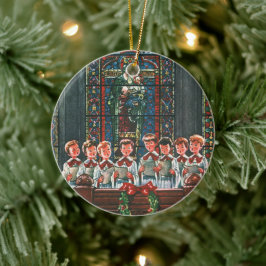 教会で合唱団を歌うヴィンテージクリスマスの子供たち セラミックオーナメント