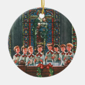 教会で合唱団を歌うヴィンテージクリスマスの子供たち セラミックオーナメント (正面)