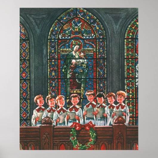 教会で合唱団を歌うヴィンテージクリスマスの子供たち ポスター (正面)