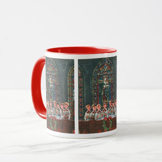 教会で合唱団を歌うヴィンテージクリスマスの子供たち マグカップ (正面左)