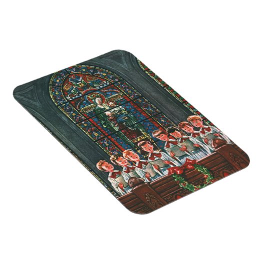 教会で合唱団を歌うヴィンテージクリスマスの子供たち マグネット (右側)