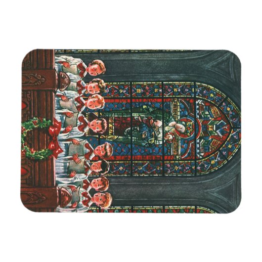 教会で合唱団を歌うヴィンテージクリスマスの子供たち マグネット (横)