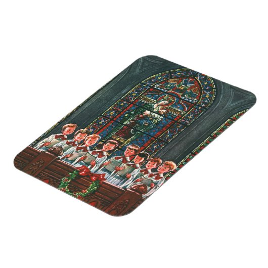 教会で合唱団を歌うヴィンテージクリスマスの子供たち マグネット (左側)