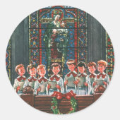 教会で合唱団を歌うヴィンテージクリスマスの子供たち ラウンドシール (正面)