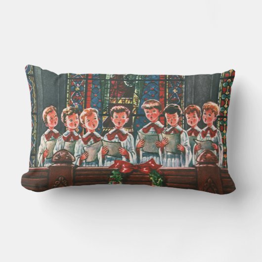 教会で合唱団を歌うヴィンテージクリスマスの子供たち ランバークッション (正面)