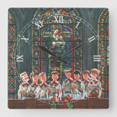 教会で賛美歌を歌う子供たち Vintage Christmas スクエア壁時計 (正面)