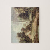 教会との景色、コテージ、村民および ジグソーパズル (縦)