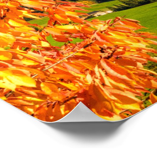 教会とドロミテスの風景の秋 ポスター (角)