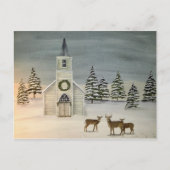 教会と鹿の冬の風景はがき ポストカード (正面)