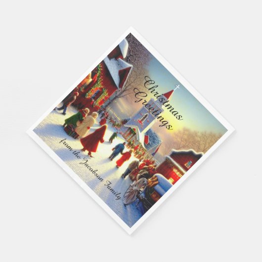 教会に行く人々のクリスマスの挨拶 スタンダードランチョンナプキン (角)