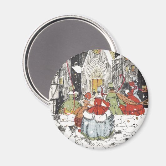 教会に行っているヴィンテージのクリスマスのビクトリアンな人々 マグネット (正面/裏面)