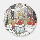 教会に行っているヴィンテージのクリスマスのビクトリアンな人々 マグネット (正面)