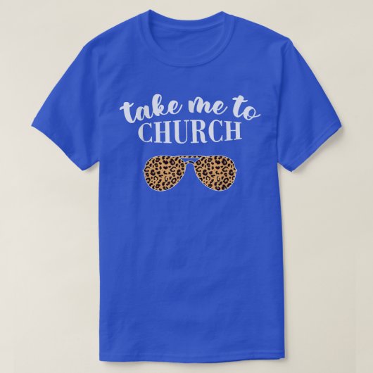 教会に連れて行って ヒョウ柄 サングラス クリスチャン Tシャツ (デザイン正面)
