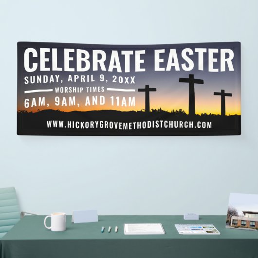 教会のためのイースターサービス時間バナー 横断幕 (トレードショー)