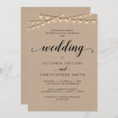 教会のウェディングセレモニー、ストリングライト、クラフト 招待状 (正面/裏面)