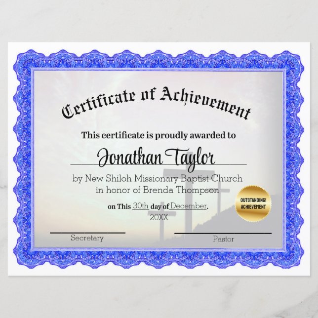 教会のクロス達成証明書 (正面)
