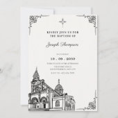 教会のゴシック様式の洗礼 招待状 (正面)