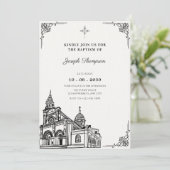 教会のゴシック様式の洗礼 招待状 (スタンド正面)