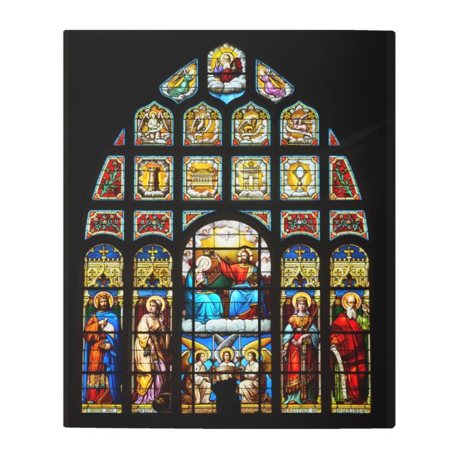 教会のステンドグラス窓 メタルプリント (正面)