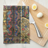 教会のステンドグラス窓、ヴィンテージ建築 キッチンタオル (四つ折り)