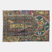 教会のステンドグラス窓、ヴィンテージ建築 キッチンタオル (横)