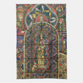 教会のステンドグラス窓、ヴィンテージ建築 キッチンタオル