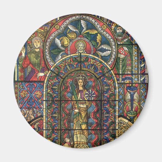 教会のステンドグラス窓、ヴィンテージ建築 マグネット (正面)