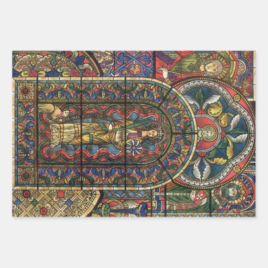 教会のステンドグラス窓、ヴィンテージ建築 ラッピングペーパーシート (正面2)