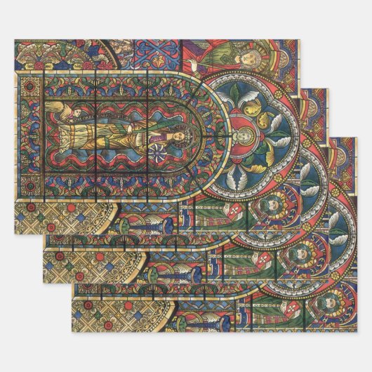 教会のステンドグラス窓、ヴィンテージ建築 ラッピングペーパーシート (セット)