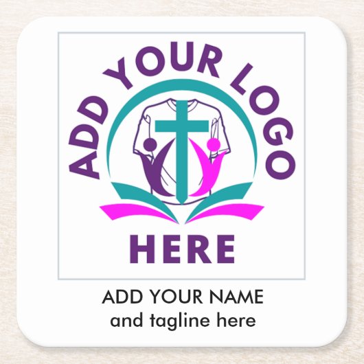 教会のビジネスあなたのロゴを追加 スクエアペーパーコースター (正面)