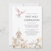 教会のモダン花模様が最初の聖餐式を行う 招待状 (正面)