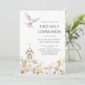 教会のモダン花模様が最初の聖餐式を行う 招待状 (スタンド正面)