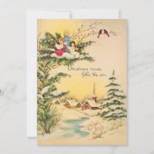 教会の上で歌うヴィンテージクリスマスエンジェル シーズンカード (正面)