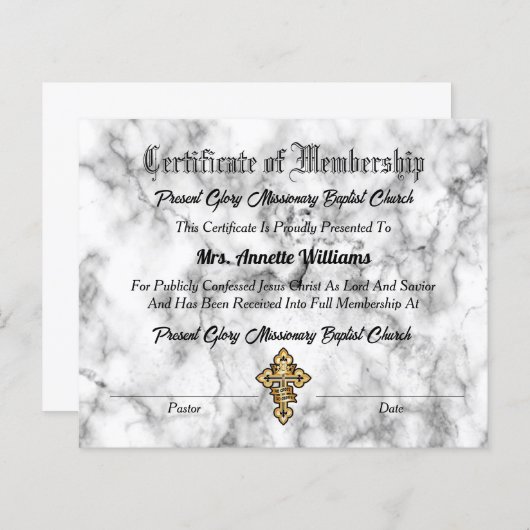 教会の会員証 (正面/裏面)