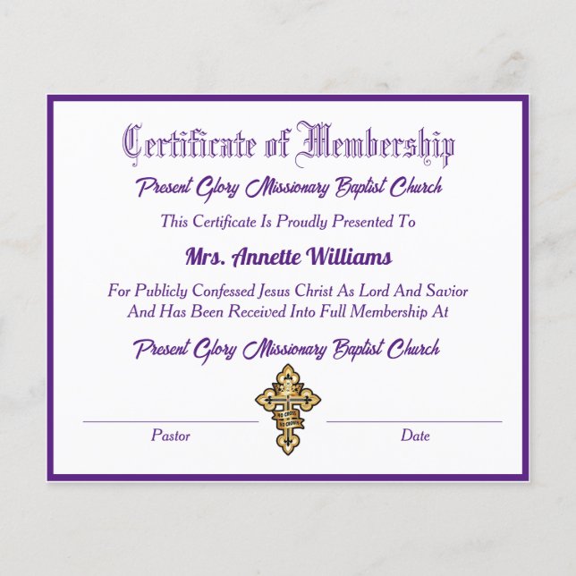 教会の会員証 (正面)