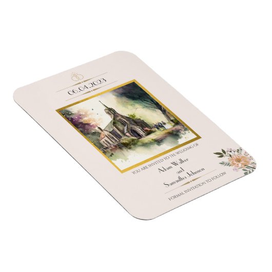 教会の伝統的金ゴールド花の日付を保存 マグネット (右側)