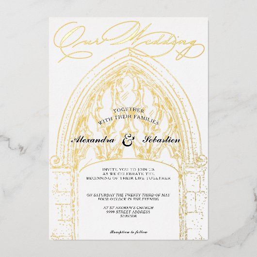 教会の儀式のお祝いエレガントス結婚クリプト 箔招待状 (正面)