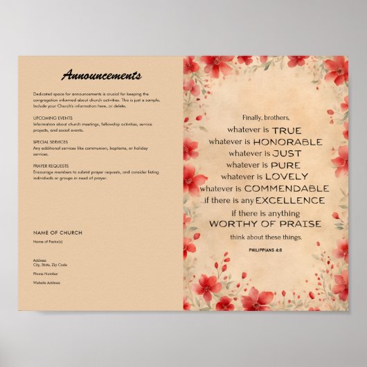 教会の公報ダウンロードとプリント ポスター (正面)