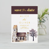 教会の冬の宗教儀式は日付を除く 箔招待状 (立ち正面)