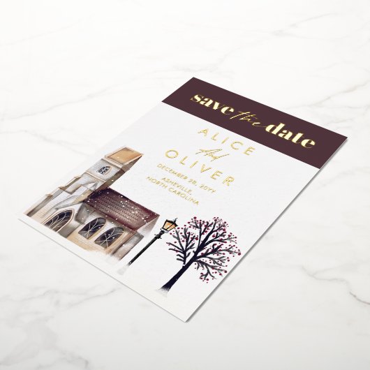 教会の冬の宗教儀式は日付を除く 箔招待状 (回転した状態)