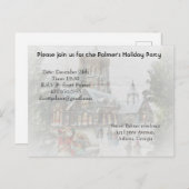 教会の前で子供たちと一緒にいる昔のサンタクロース インビテーションポストカード (正面/裏面)