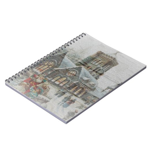 教会の前で子供たちと一緒にいる昔のサンタクロース ノートブック (左側)