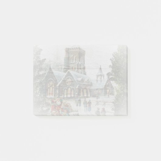 教会の前で子供たちと一緒にいる昔のサンタクロース ポストイット (正面)