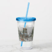 教会の前に子供がいる古いサンタ アクリルタンブラー (裏面)