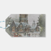 教会の前に子供がいる古いサンタ ギフトタグ (裏面横)